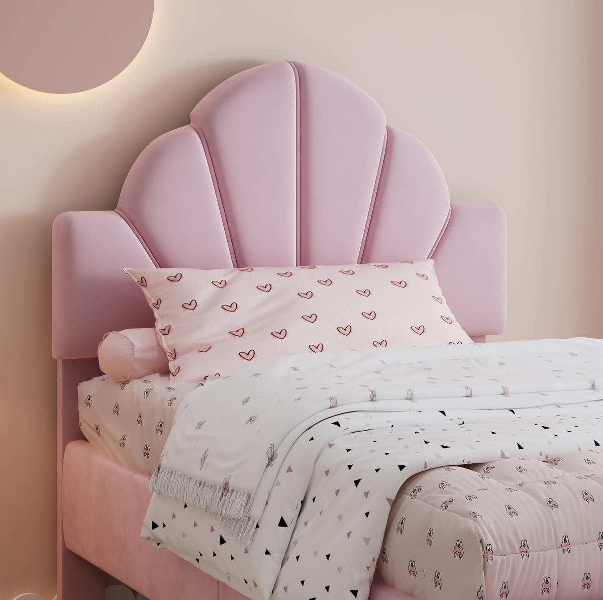 SAMT-POLSTERBETT 90/200 cm in Rosa mit gepolstertem Kopfteil und Bettbank - Rosa, Textil (90/200cm) - BEAOK