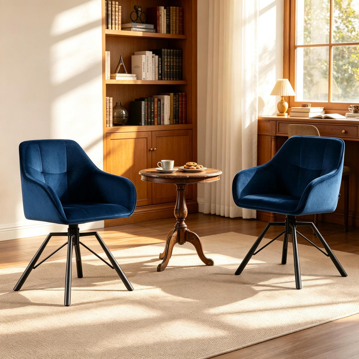 ESSTUHL 2er-Set Blau drehbar 360° mit Armlehnen und Samtbezug - Blau, Metall (57/82.5/54cm) - PANGIVO