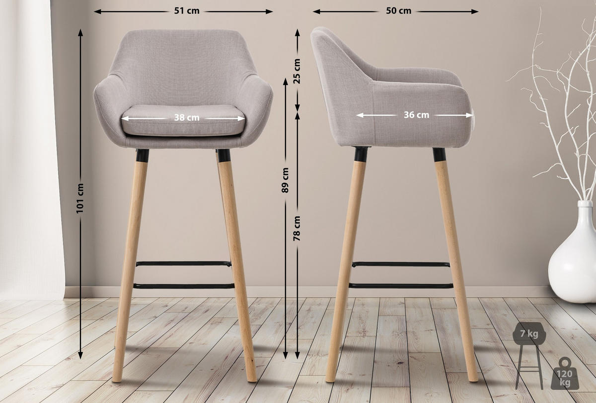 BARHOCKER 2er Set Mirid Stoff Taupe - Taupe, Textil (51/101/50cm) - DELUKE