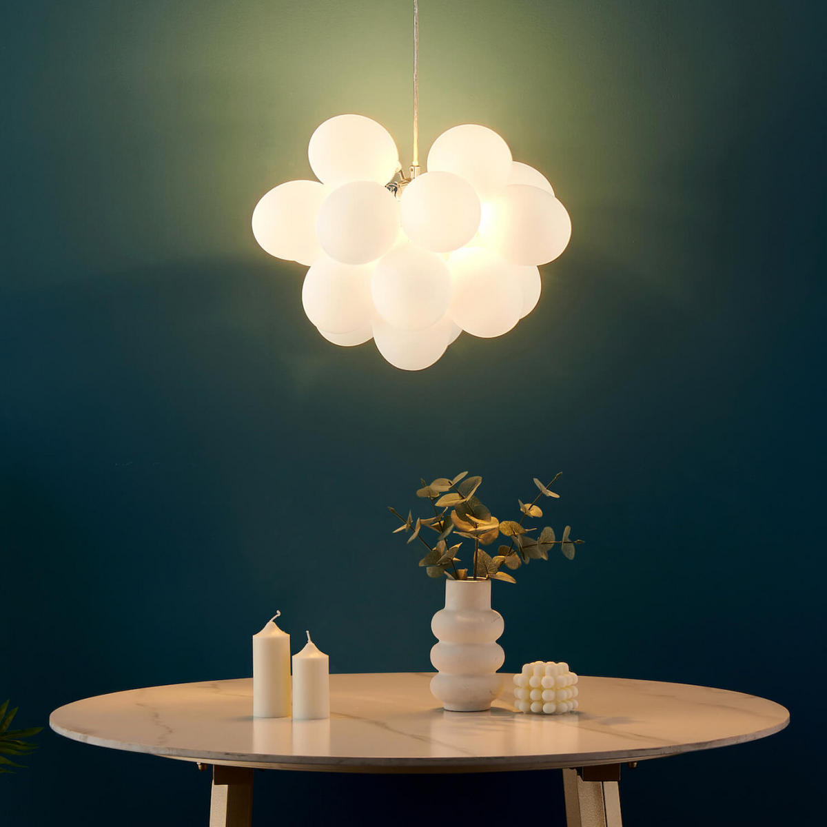 HÄNGELEUCHTE Bartali, Weiß/Silber, 40cm - Silberfarben, Glas (40/40/30cm) - KOSILUM