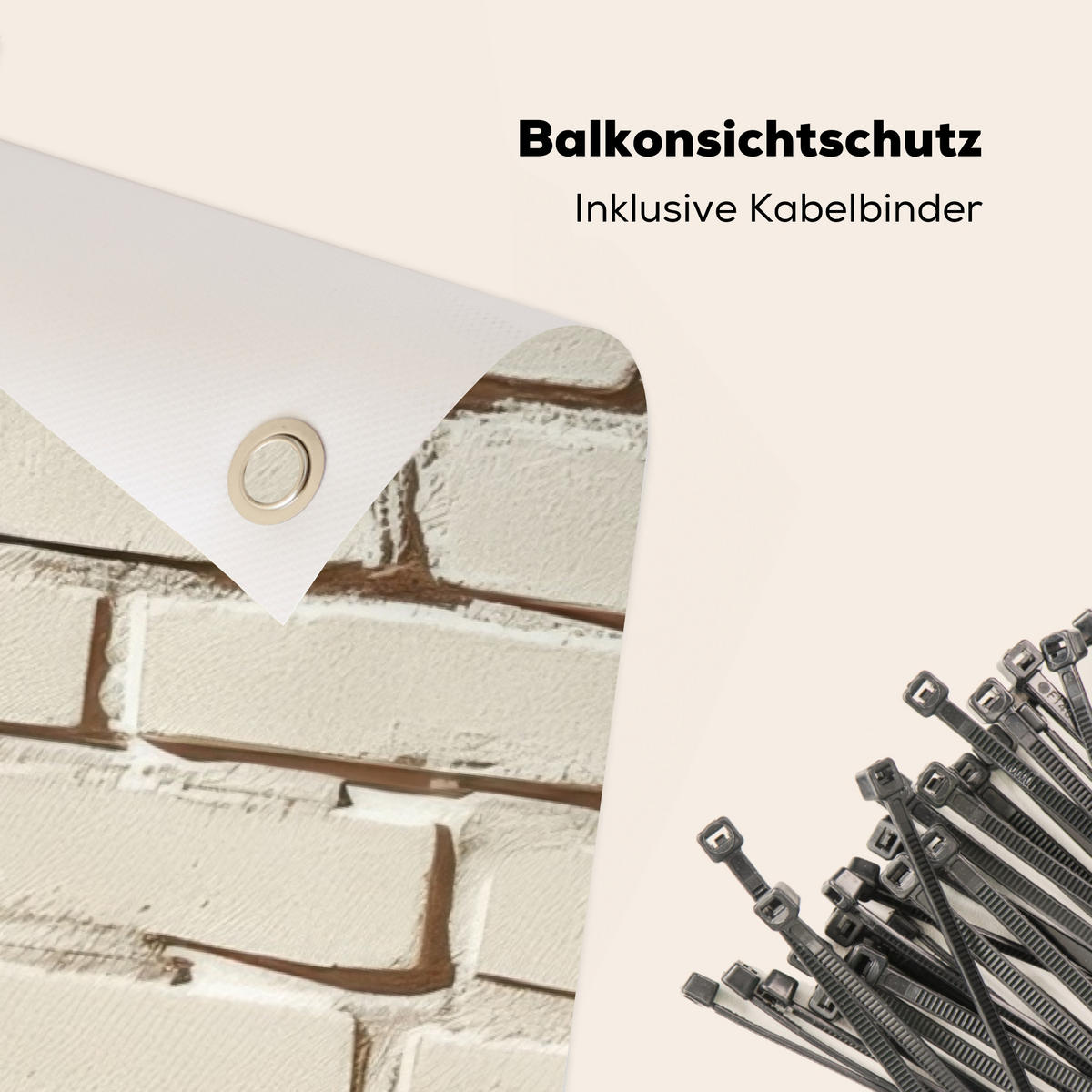 BALKON-SICHTSCHUTZ Ziegel - Wand - Licht - Weiß - Creme, Kunststoff (200/90cm) - MuchoWow