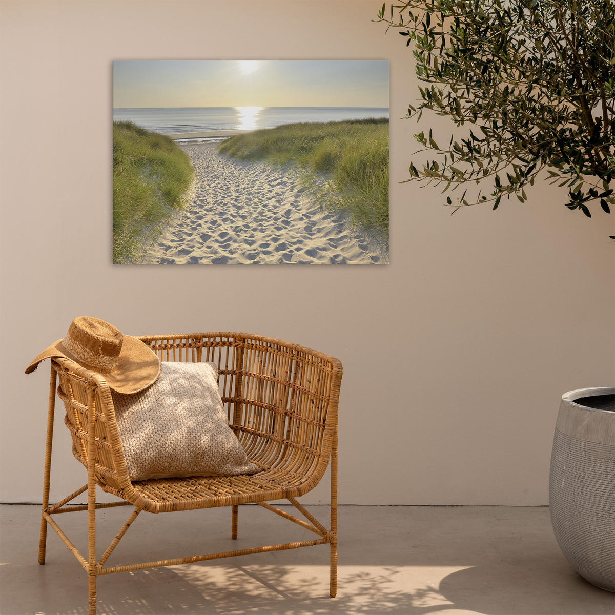 LEINWANDBILD Strandspaziergang Sonnenaufgang 50x70cm - Braun/Grün, Textil (50/1cm) - Art for the Home