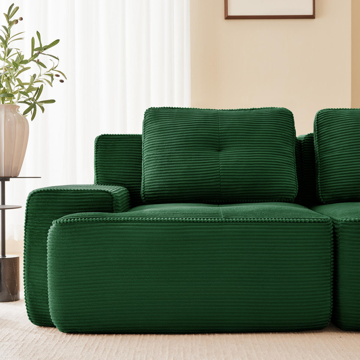 3-SITZER Sofa 177x104x69 cm aus Cordstoff rahmenlos modular, grün - Grün, Textil (104/69/177cm)