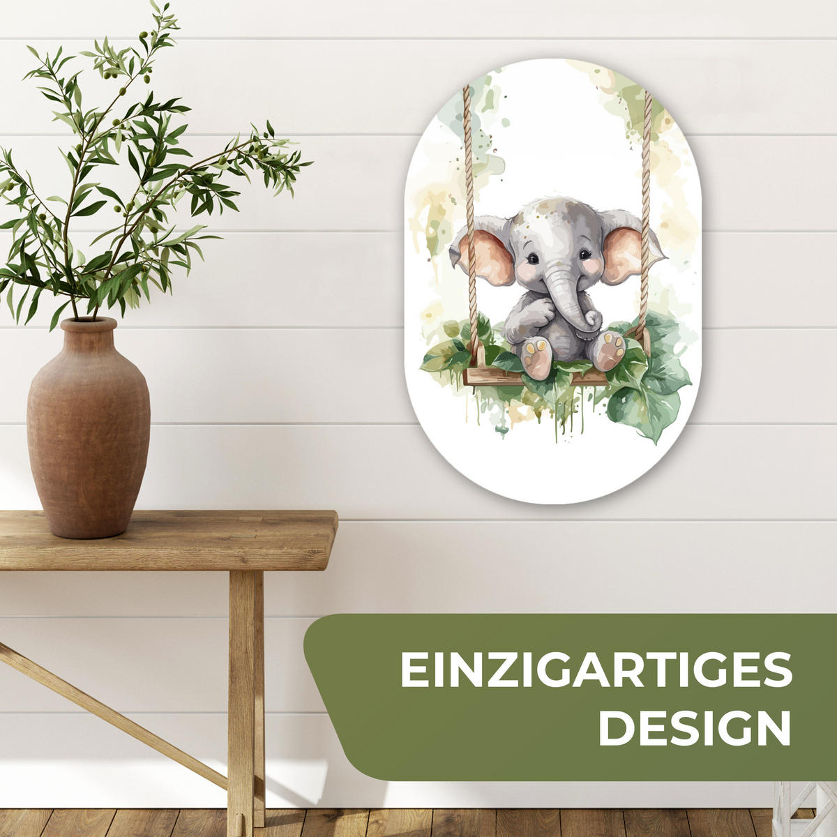 WANDBILD Elefant - Tier - Kinder - Dschungel 40x60 cm - Hellgrau, Kunststoff (40/60cm) - MuchoWow