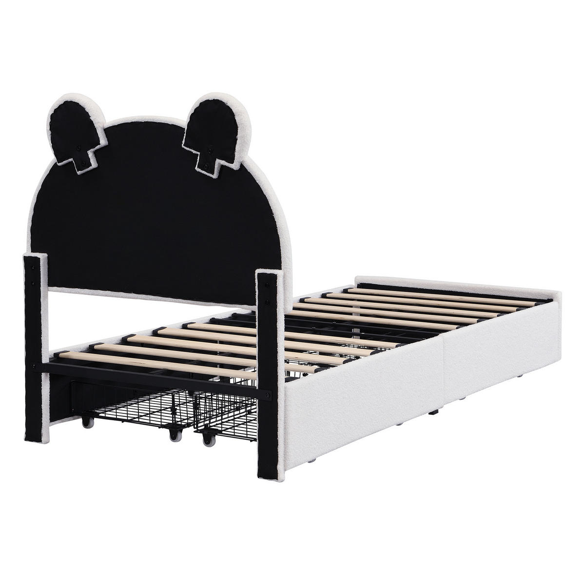 STAURAUMBETT 90/200 cm mit Bären-Kopfteil und 4 Schubladen, DE-41734, in Beige - Beige, Holzwerkstoff (90/200cm) - ComfortXL