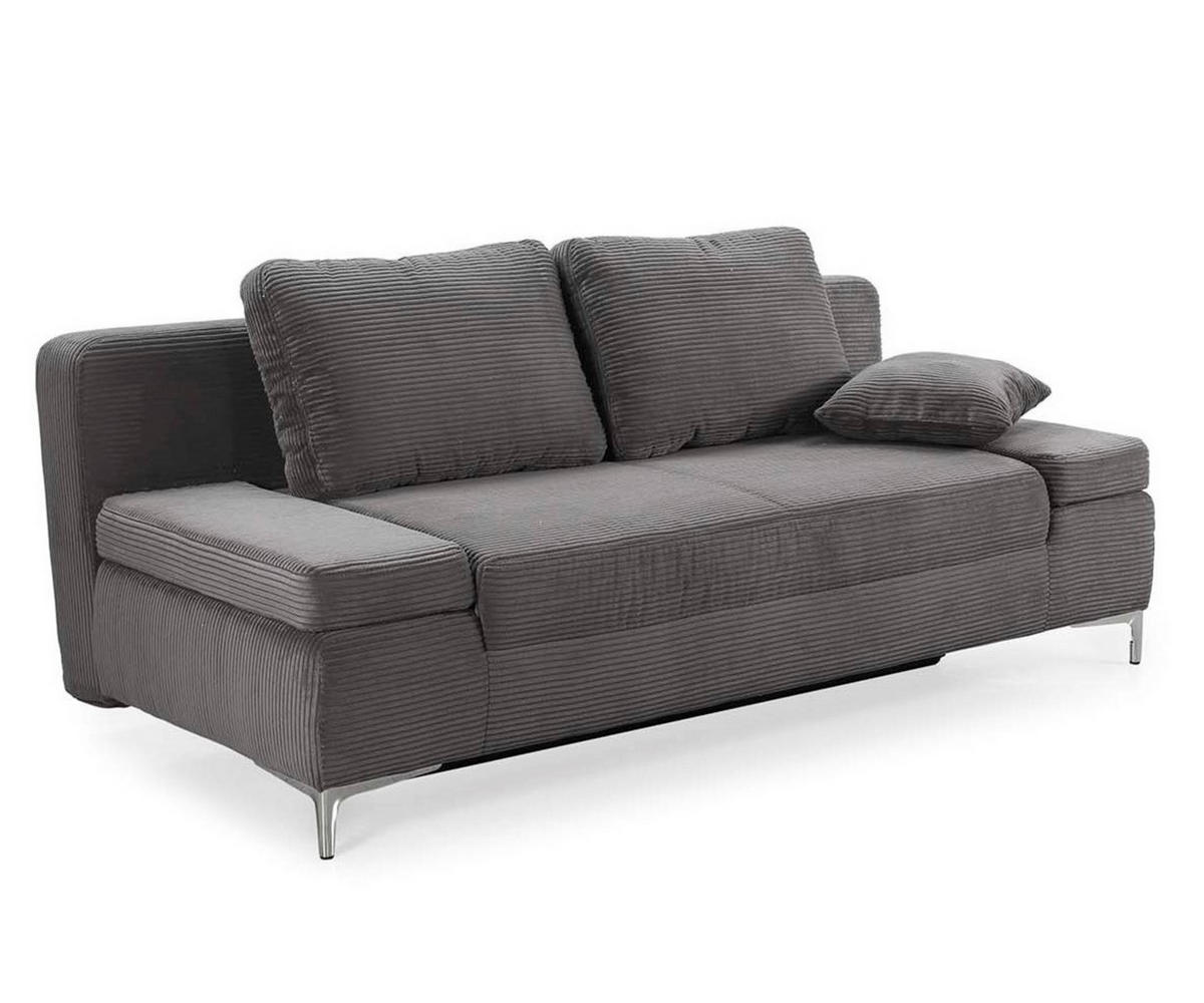 SCHLAFSOFA mit Bettkasten, Federkern, Armlehnen verstellbar B202/T103/H89 cm, Liegefläche 144x198 cm, Cord Grau Anthrazit / 15204 - Chromfarben/Schieferfarben, Textil/Metall (202/89/103cm) - luma-home