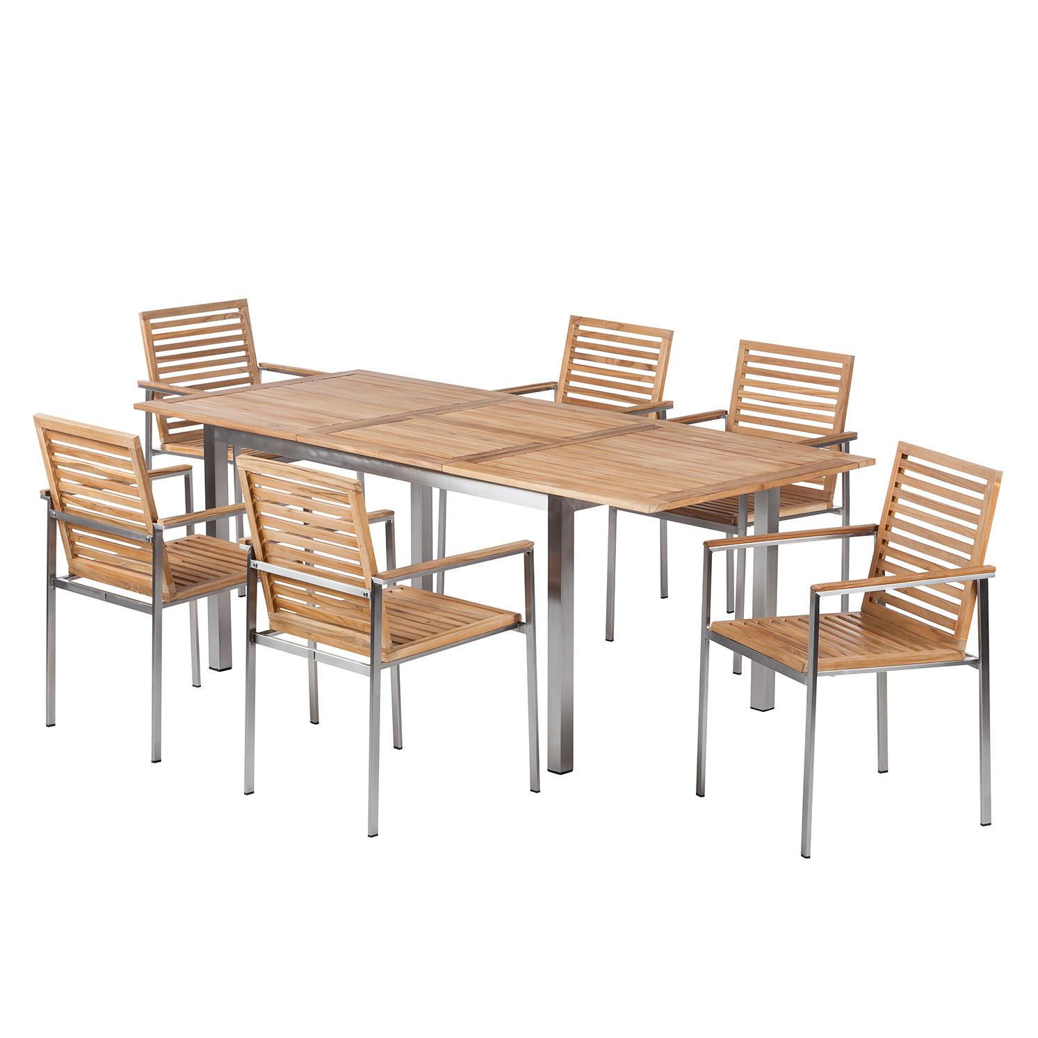 GARTENSTUHL - Teak massiv / Edelstahl - Teak / Silber - 2er-Set - Silberfarben/Braun, Holz/Metall (55/86/58cm) - home24