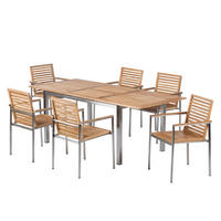 GARTENSTUHL - 2er-Set - Teak massiv / Edelstahl - Teak / Silber - Silberfarben/Braun, Holz/Metall (55/86/58cm) - home24