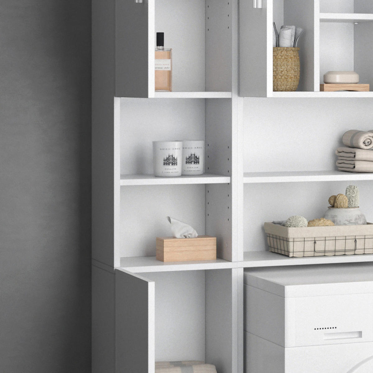 BADSCHRANK Luis Weiß 32 x 190 cm - Weiß, Holzwerkstoff (32/190/25.8cm) - Vicco