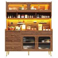 BUFFETSCHRANK 145/39/171 cm aus MDF und Glas mit Lift-up-Tür, RGB-LED-Beleuchtung, App-Steuerung und Lochwand, Walnuss - Walnussfarben, Holzwerkstoff (145/171/39cm) - Redom