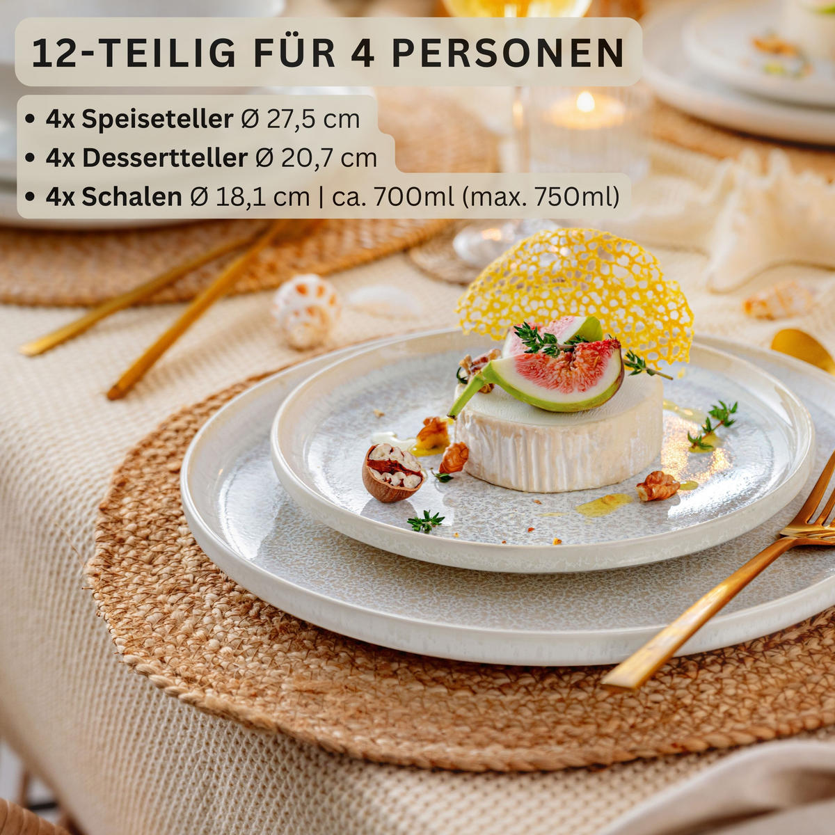 TAFELSERVICE KORFU - 12 teilig aus Steingut - Creme, Stein (27.5/5/27.5cm) - Sänger