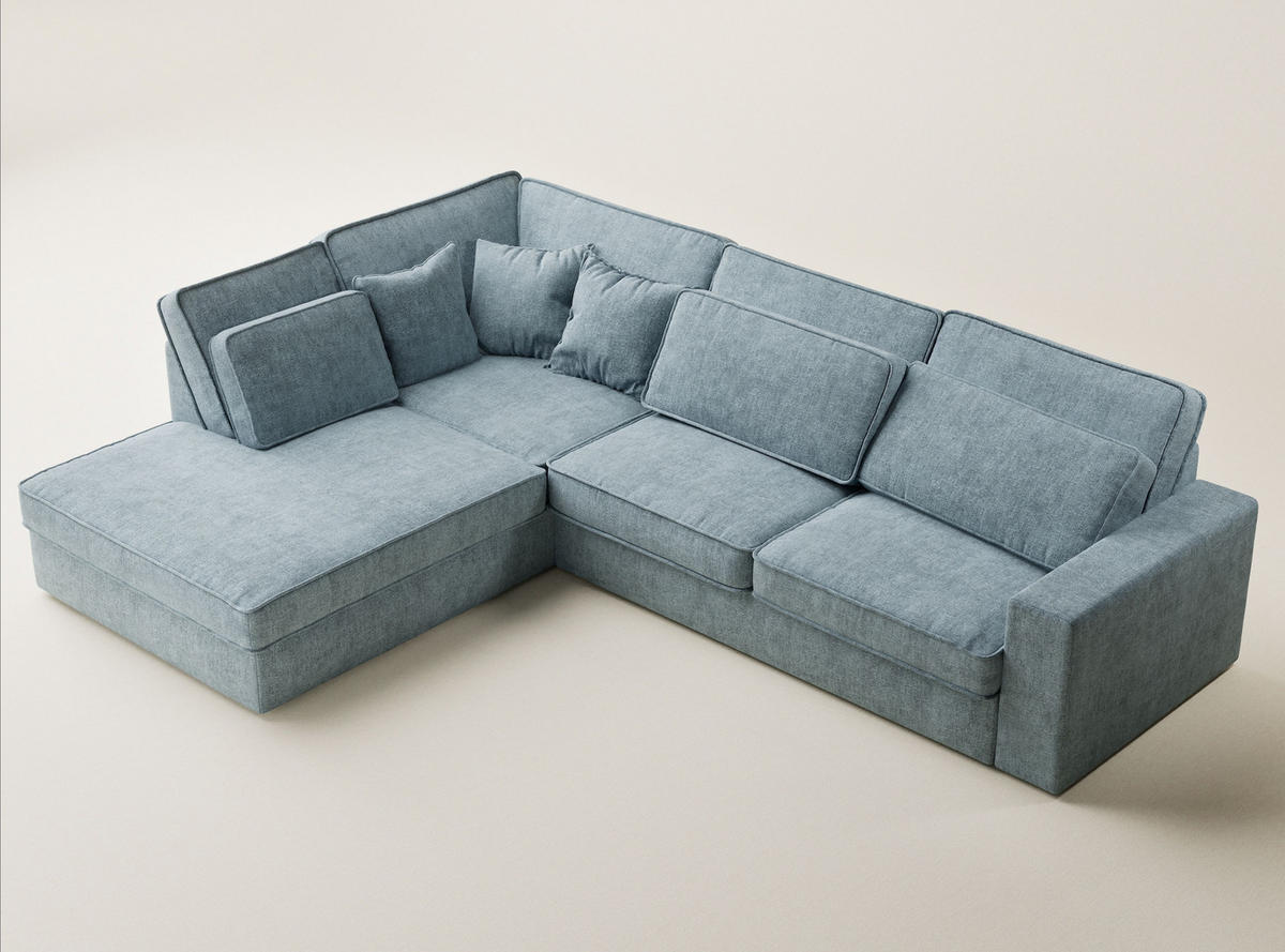 ECKSOFA Kirou Hellblau Chenille-Stoff - Links Seite - Schwarz/Hellblau, Holz/Holzwerkstoff (225/311cm) - Maison de Reve