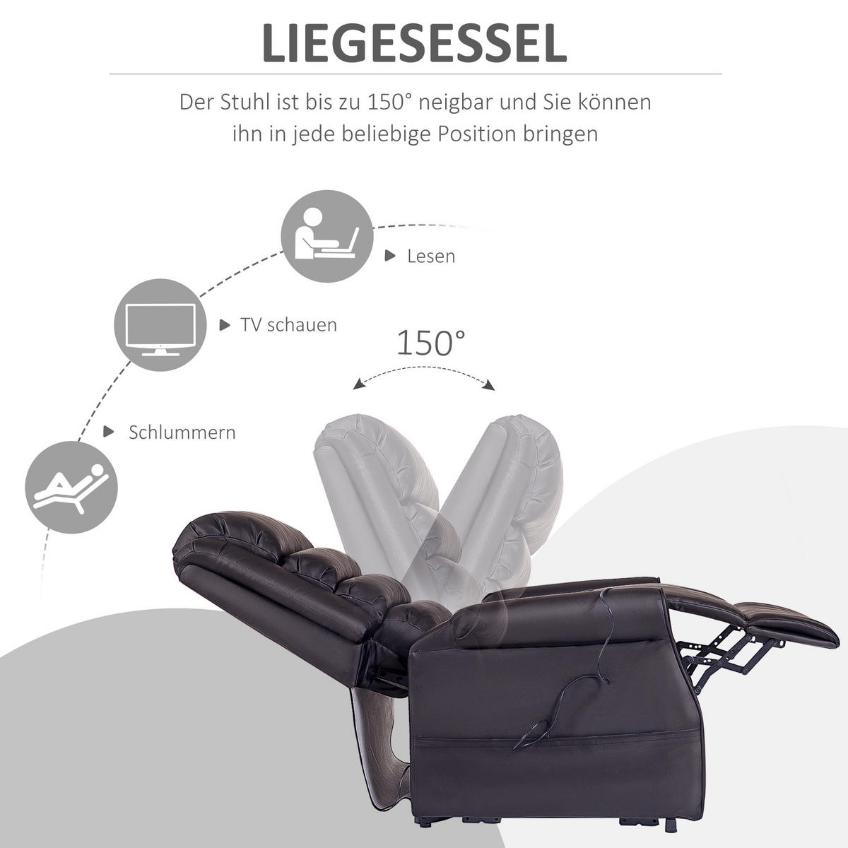 MASSAGESESSEL mit Aufstehhilfe, inkl. Fernbedienung, Braun - Braun, Kunststoff (96/107/82cm) - HOMCOM