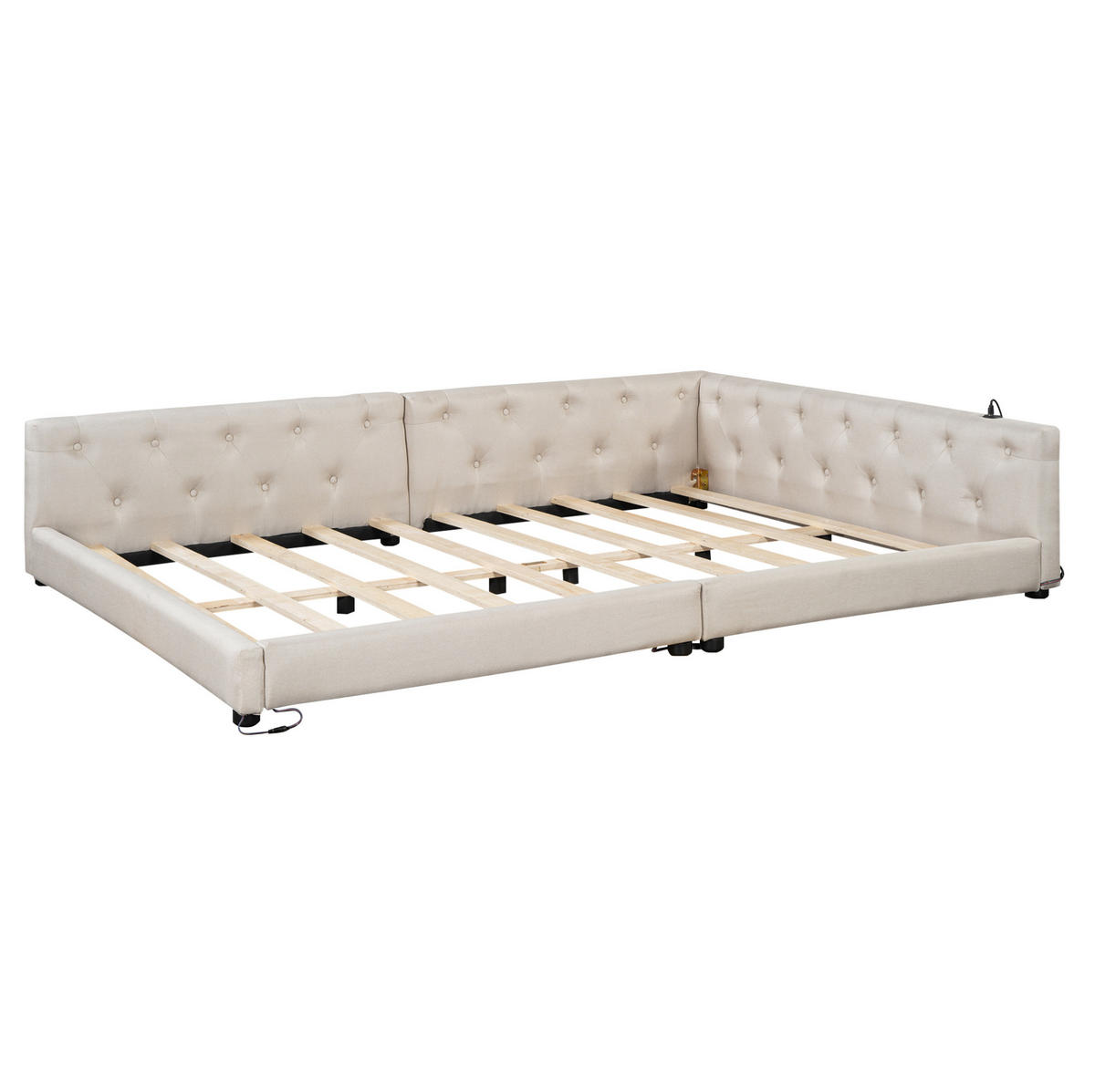 ČALÚNENÁ posteľ 140/200 cm z ľanu a MDF, béžová s LED osvetlením a USB - béžová, textil (140/200cm) - BEAOK