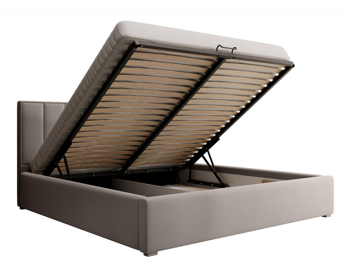 POLSTERBETT Rinus Grau Plüsch mit Bettkasten 160 cm - Greige, Textil (160/200cm) - Selsey