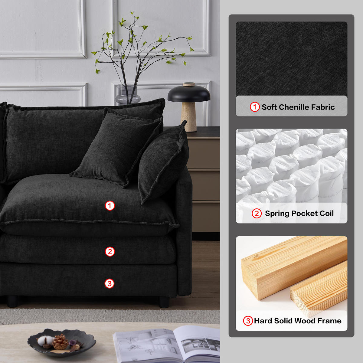 ECKSOFA 267/154/85 cm Schwarz mit Chaiselongue und Hocker - Schwarz, Textil (267/154cm) - Oxeza