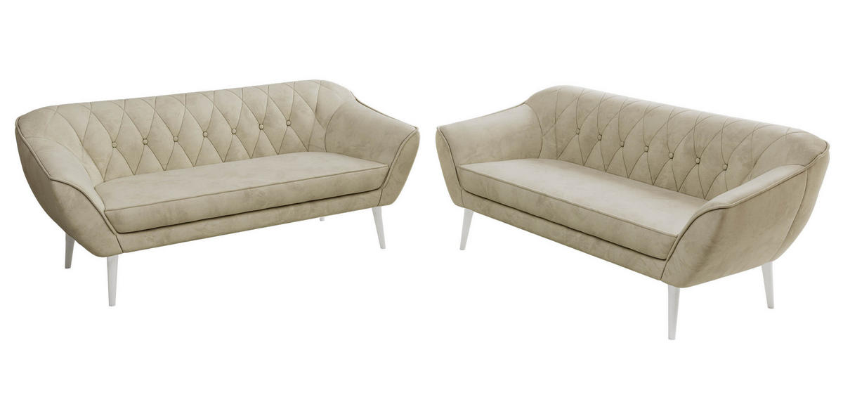 SEDACÍ SOUPRAVA 3+3 PIRS - Béžová Samet - Bílé nohy - bílá/béžová, kompozitní dřevo/textil (180/75/74cm) - MKS