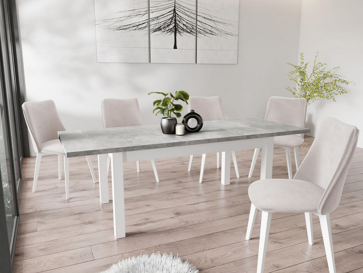 ESSTISCH Molly rechteckig ausziehbar, Grauer Beton 160-240/90/75 cm - Hellgrau/Weiß, Holz/Holzwerkstoff (160/90/75cm) - WFL GROUP