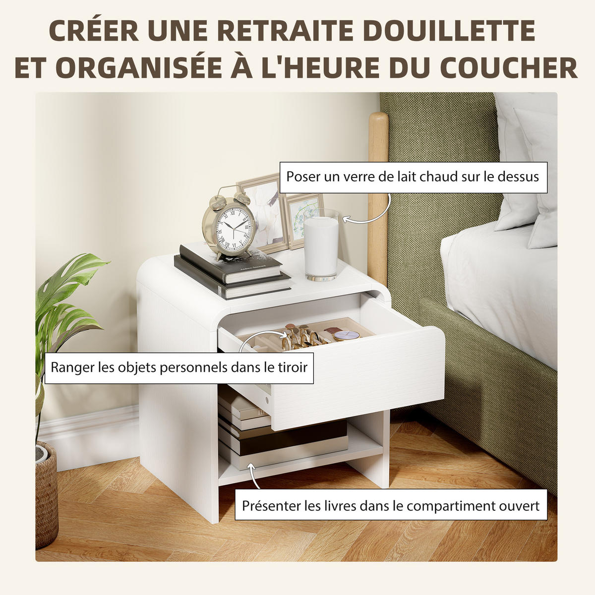 NACHTSCHRANK 2er-Set DE-12932 Schublade und offenes Fach Weiß - Weiß, Holzwerkstoff (35/45/40cm) - ComfortXL