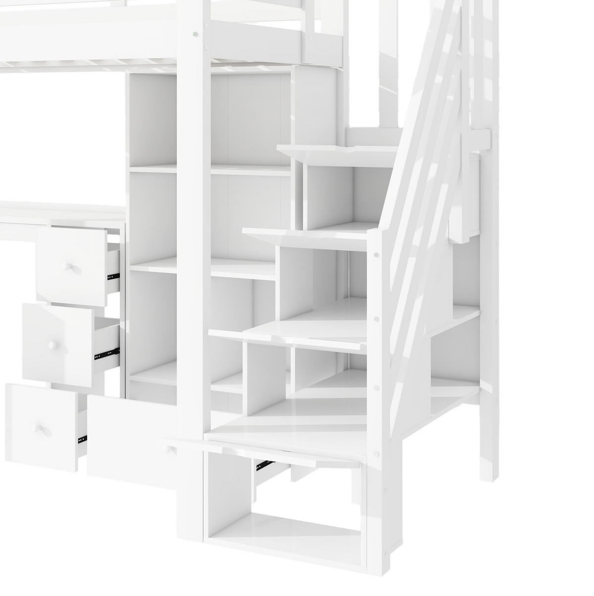 HOCHBETT 90/200 cm Weiß mit Schreibtisch und Stauraum - Weiß, Holz (90/200cm) - OKWISH