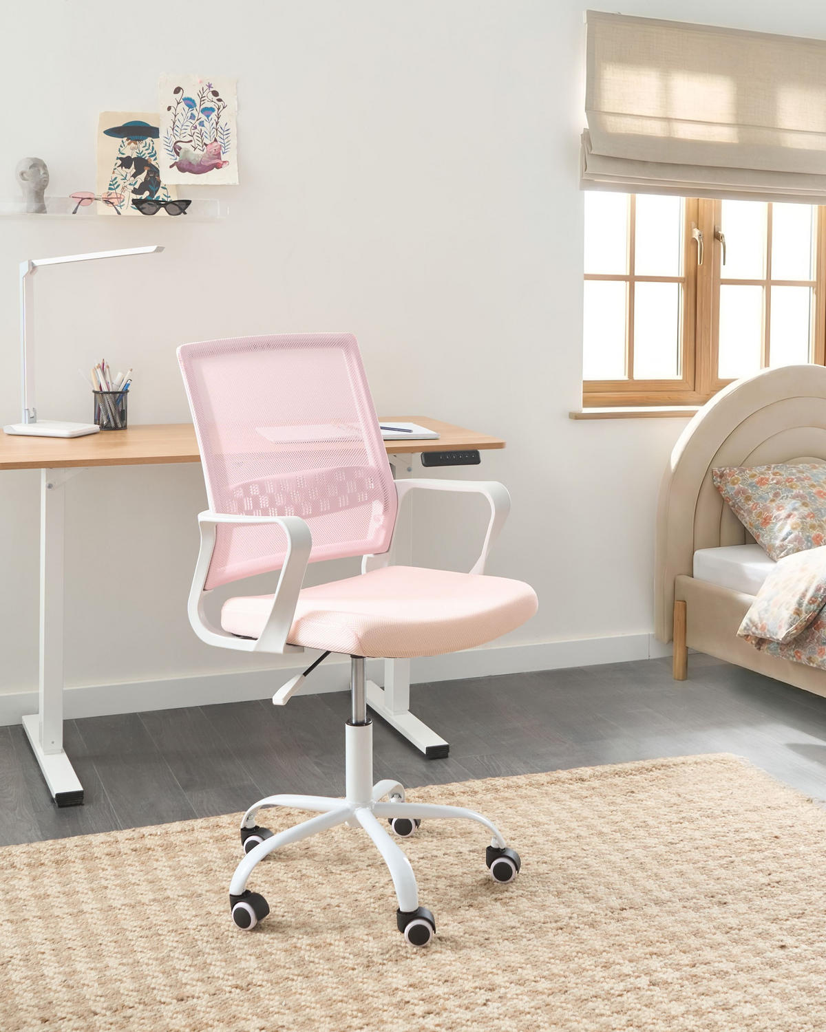 BÜROSTUHL Pastellrosa Ease - Pink, Textil (54/94/54cm) - Beliani