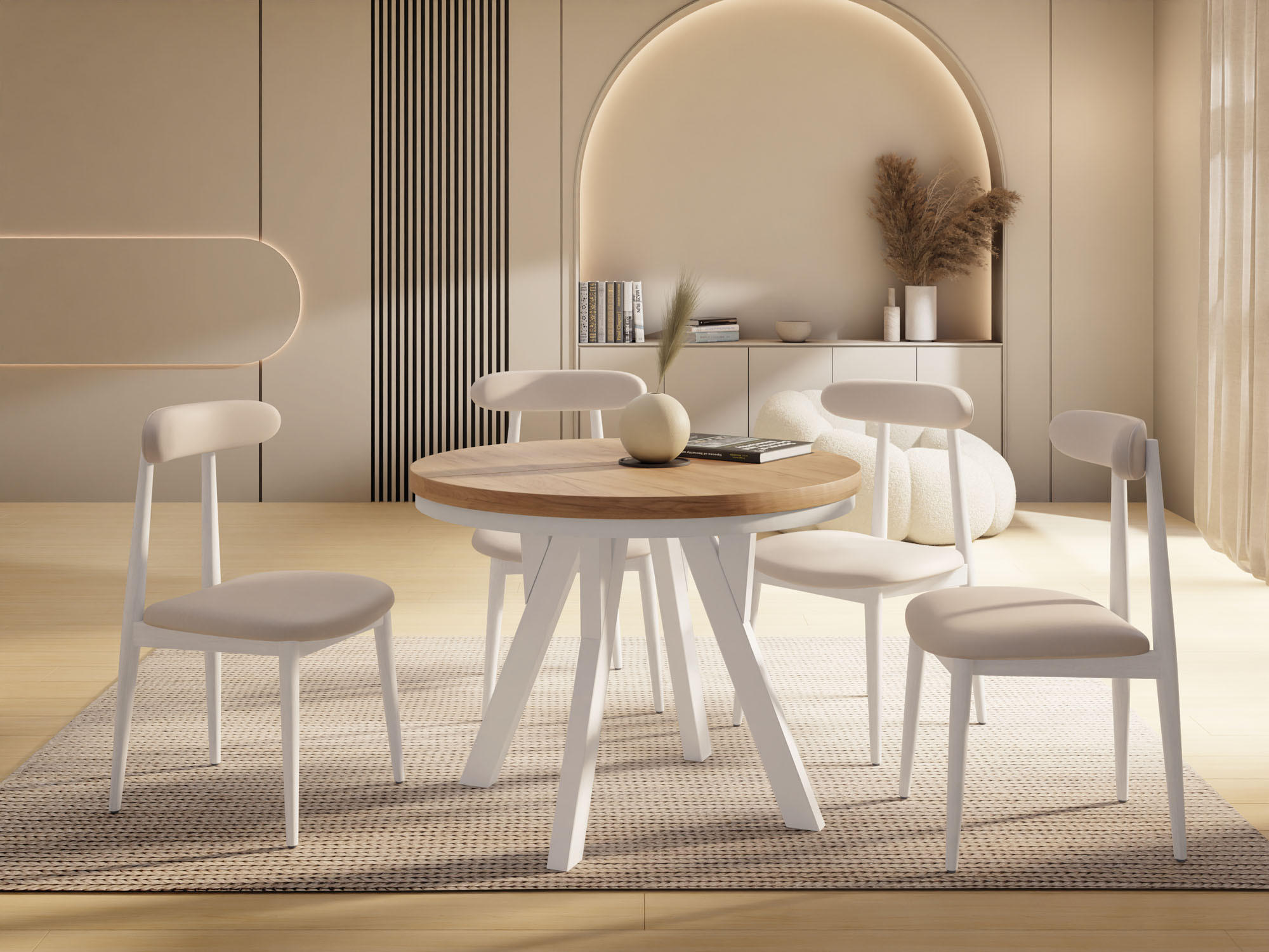 ESSTISCH Strato Black runder ausziehbarer, Eiche Craft braun 100-200/100/77 cm - Eiche Wotan/Weiß, Holz/Holzwerkstoff (100/100/77cm) - WFL GROUP