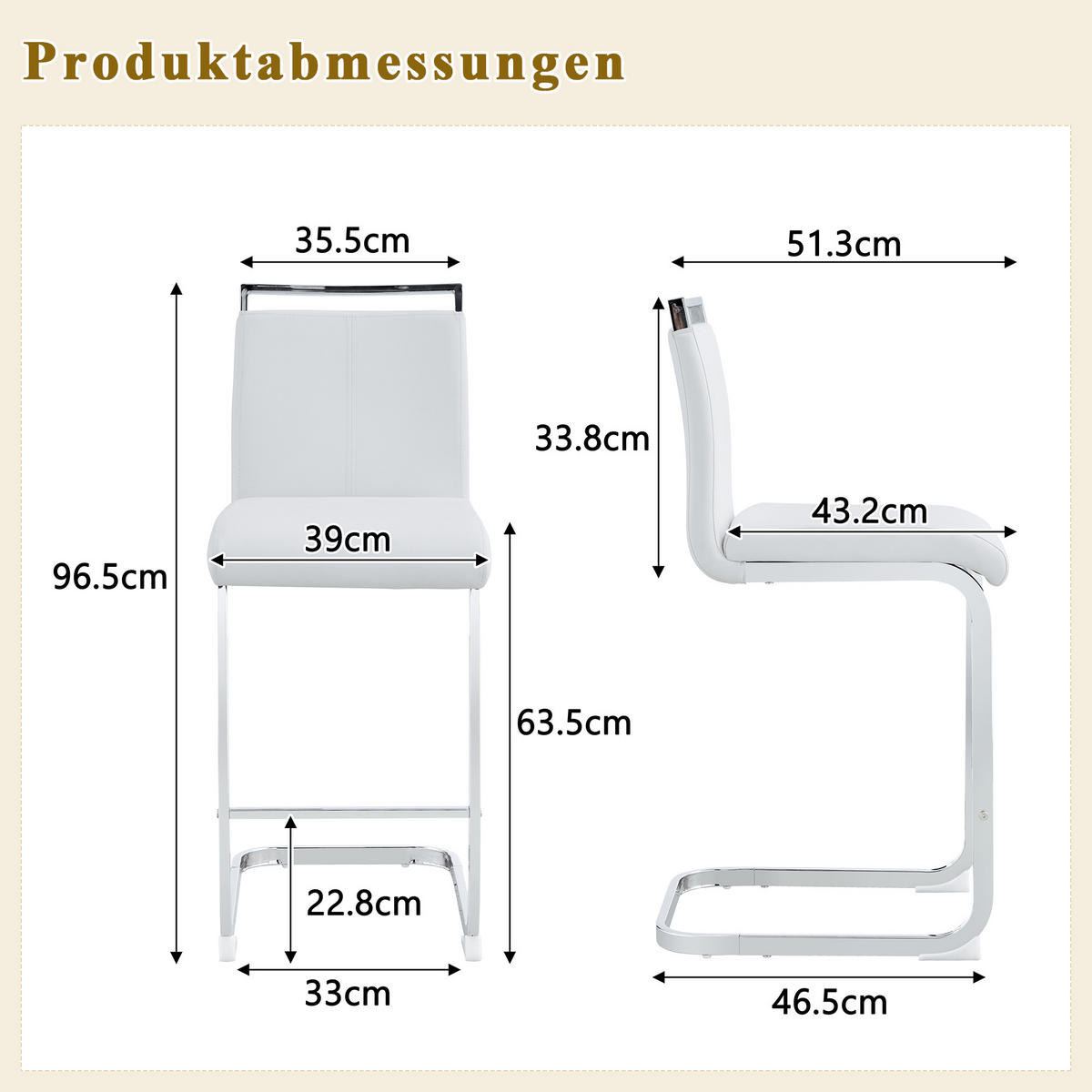 BARHOCKER 2er-Set Weiß mit PU-Leder und Fußstütze - Weiß, Metall (39/96.5/46.5cm) - PANGIVO