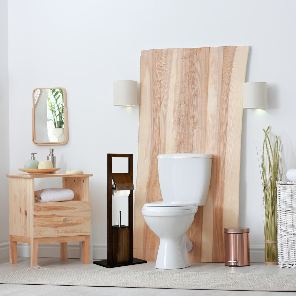 WC Garnitur - Dunkelbraun, Holz/Kunststoff (21/82/36cm) - Relaxdays
