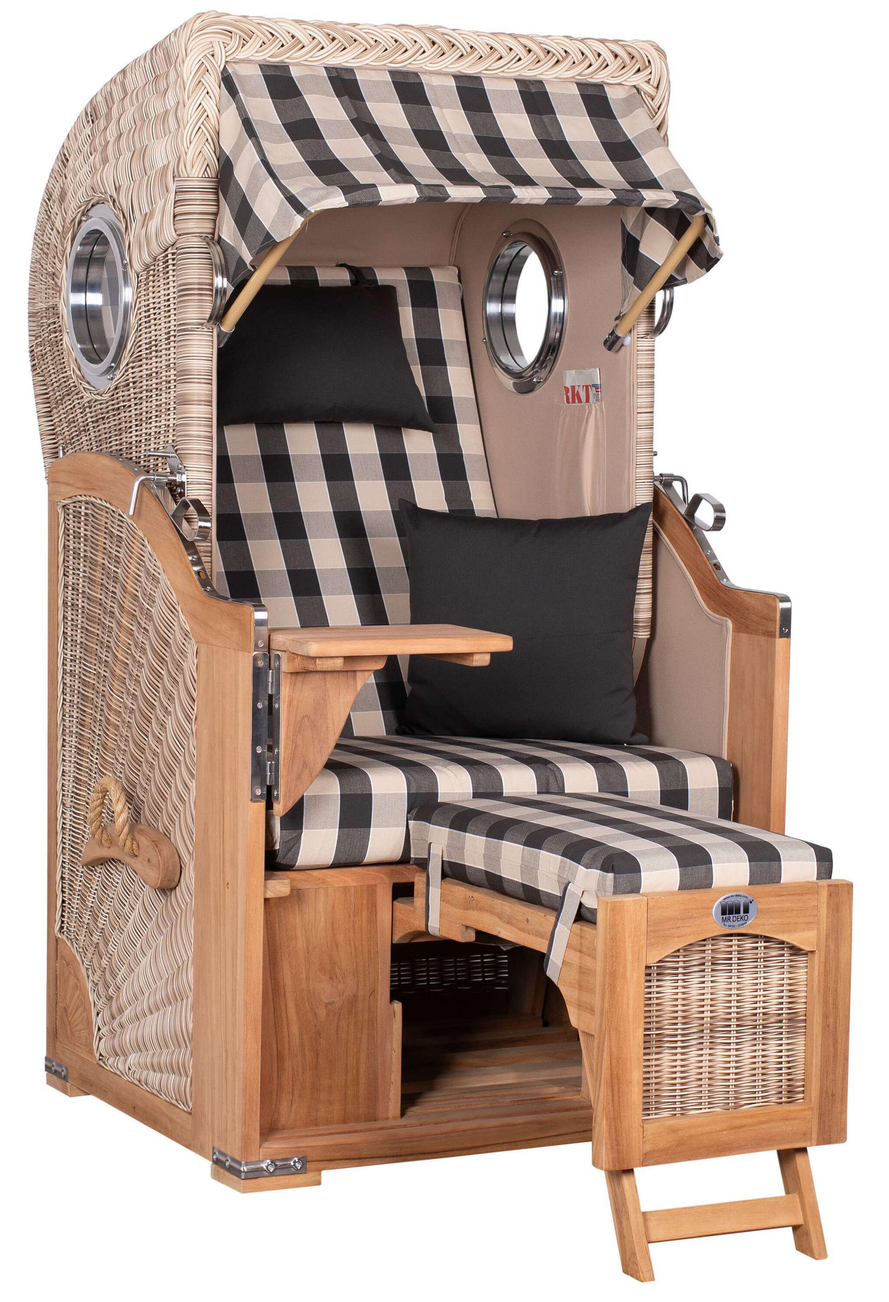 STRANDKORB Düne 1-Sitzer Teak 505 - Anthrazit/Braun, Holz/Textil (98/165/80cm) - Mr. Deko