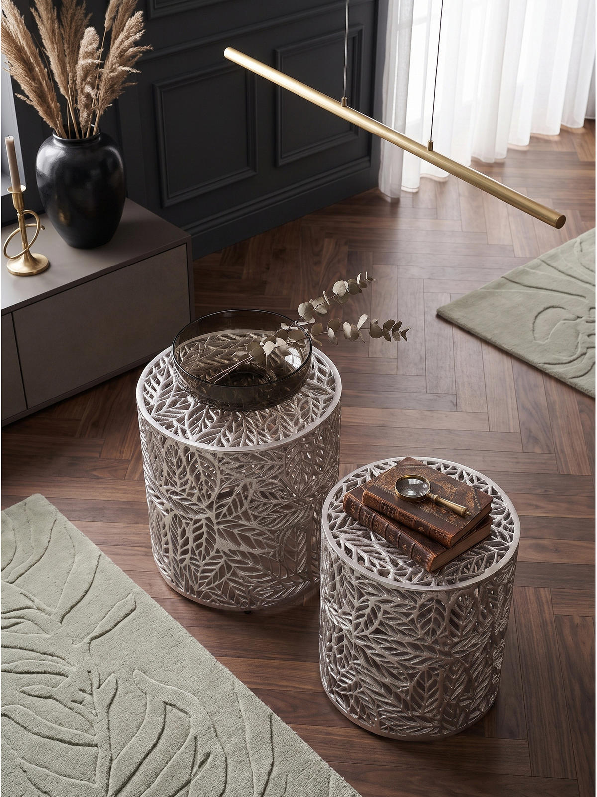 BEISTELLTISCHE 2er-Set RIAZA, Aluminium, Silber, Ø 41 x 42 cm - Silberfarben, Metall (41/41/42cm) - KADIMA DESIGN