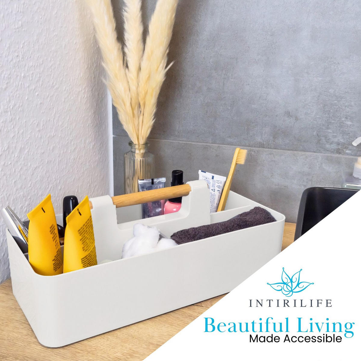 MAKE UP ORGANIZER 32/15.5/8 cm (Weißgrau) - Weiß, Kunststoff (15.5/8/32cm) - Intirilife