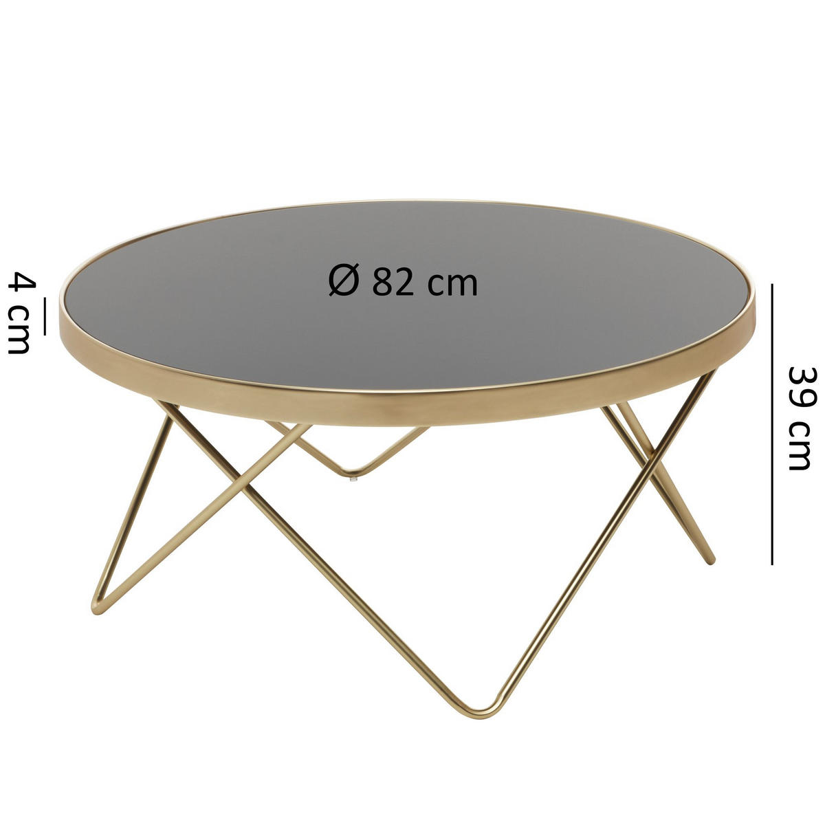 BEISTELLTISCH Schwarz Glasplatte Goldene Beine Retro-Stil 82cm Durchmesser - Goldfarben/Schwarz, Glas/Metall (82/82/39cm) - KADIMA DESIGN