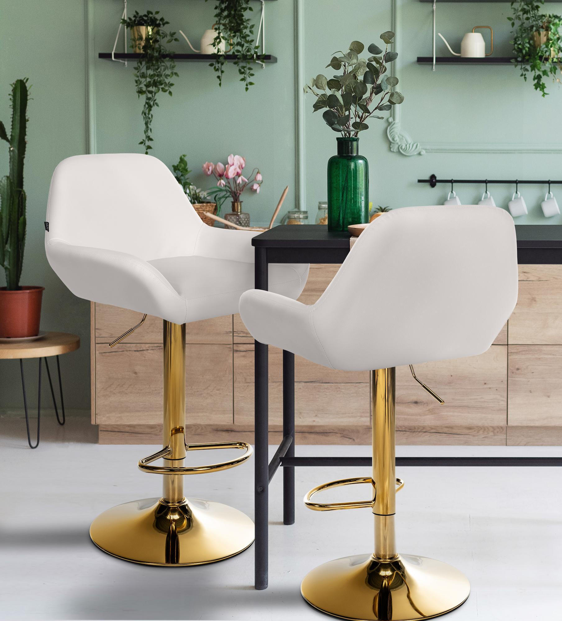 BARHOCKER Lederlook weiß - Goldfarben/Weiß, Textil/Metall (51/89/52cm) - CLP