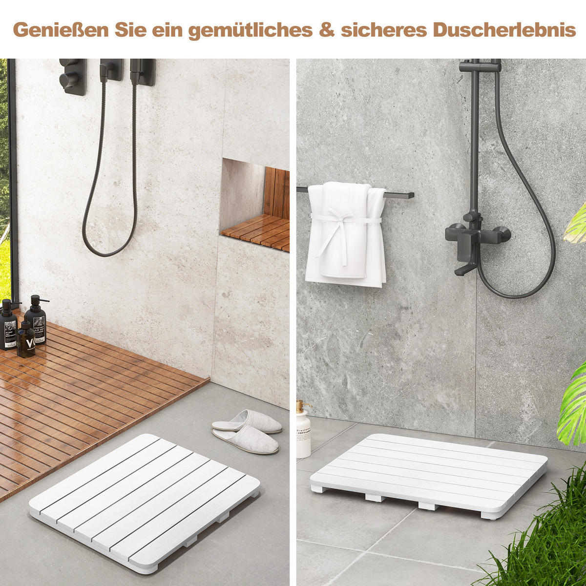 BADEMATTE Weiß - Weiß, Kunststoff (48/60cm) - COSTWAY