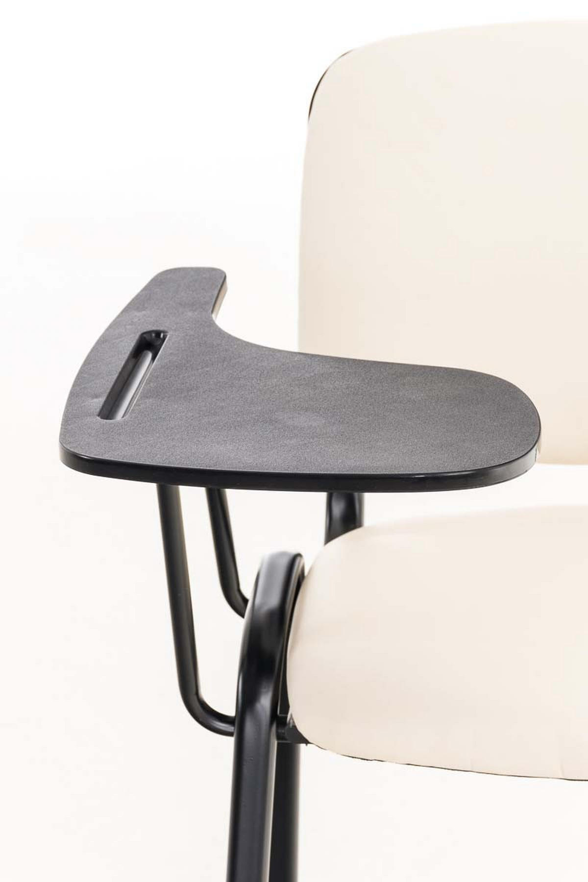 BESUCHERSTUHL Keen mit Klapptisch, Kunstleder mit Gestell Schwarz / Bezug Creme - Schwarz/Naturfarben, Textil/Metall (53/81/53cm) - TPFLiving