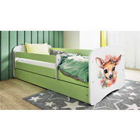 KINDERBETT Rehkitz 80x180 cm mit Matratze, Schublade, Rausfallschutz & Lattenrost, Grün - Grün, Holzwerkstoff (80/180cm) - RAUMHIRSCH FURNITURE