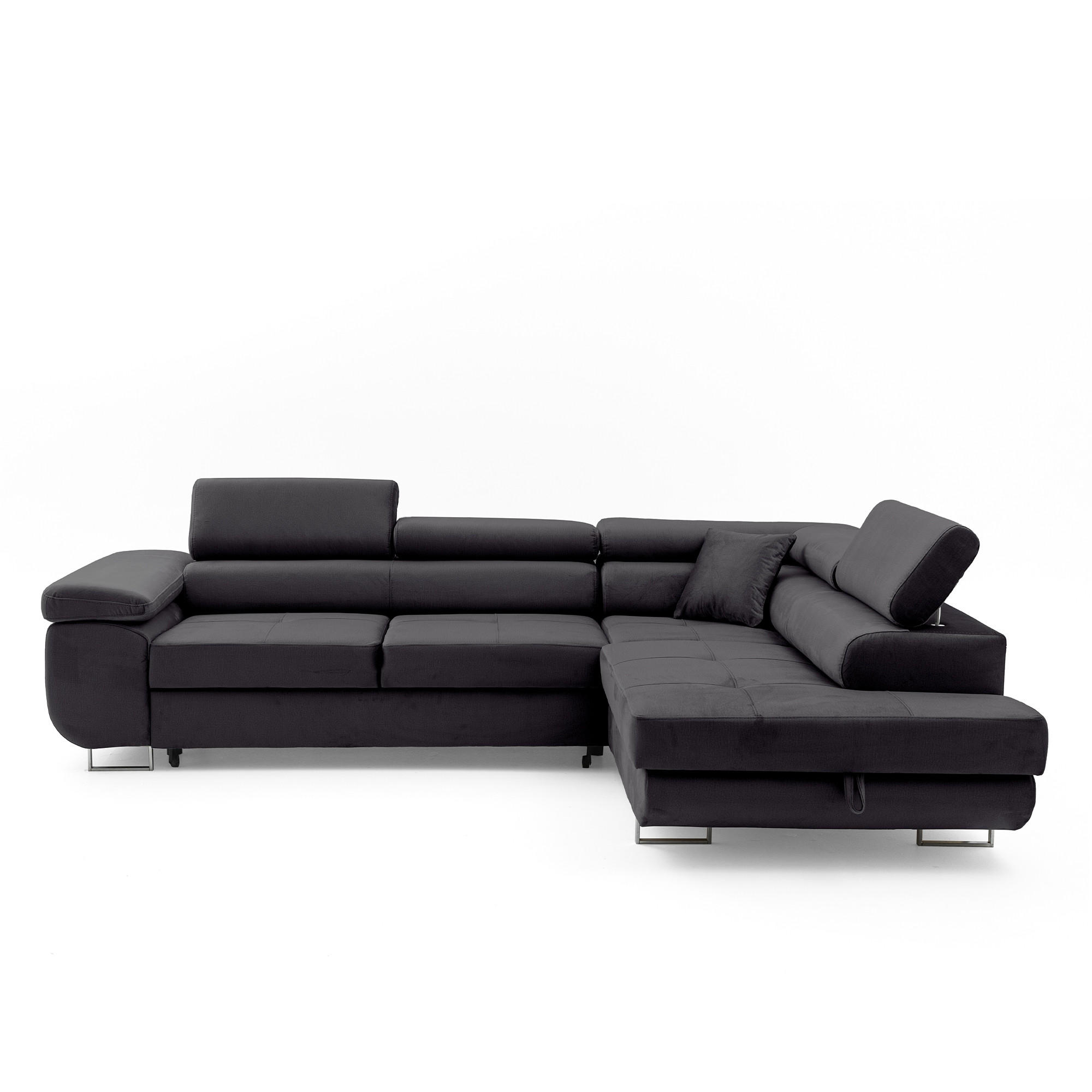 ECKSOFA WILD L Rechts mit Schlaffunktion 127x195 Velours Dunkelgrau - Chromfarben/Dunkelgrau, Holz/Textil (274/203cm) - Muffo
