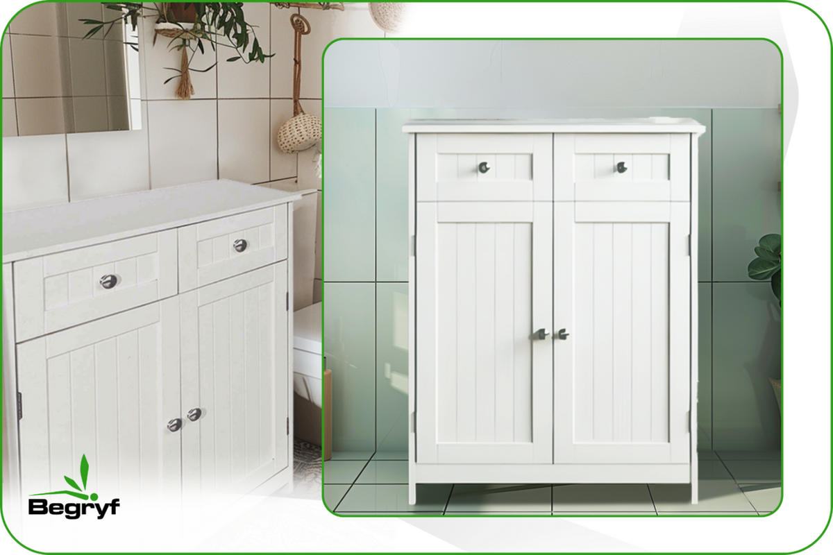 BADSCHRANK MDF Weiß 2 Türen 2 Schubladen 60x30x75 cm - Weiß, Holzwerkstoff (60/75/30cm) - Begryf