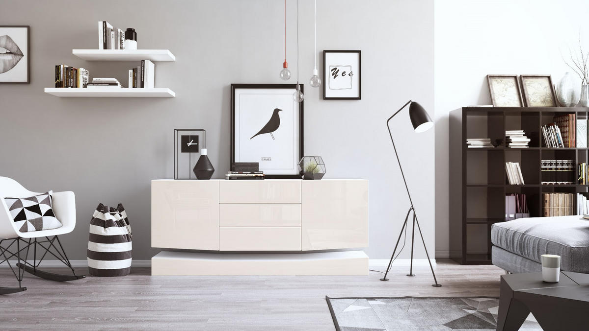 SIDEBOARD City Fronten in Creme Hochglanz - Creme, Holzwerkstoff (178/82/39cm) - Vladon