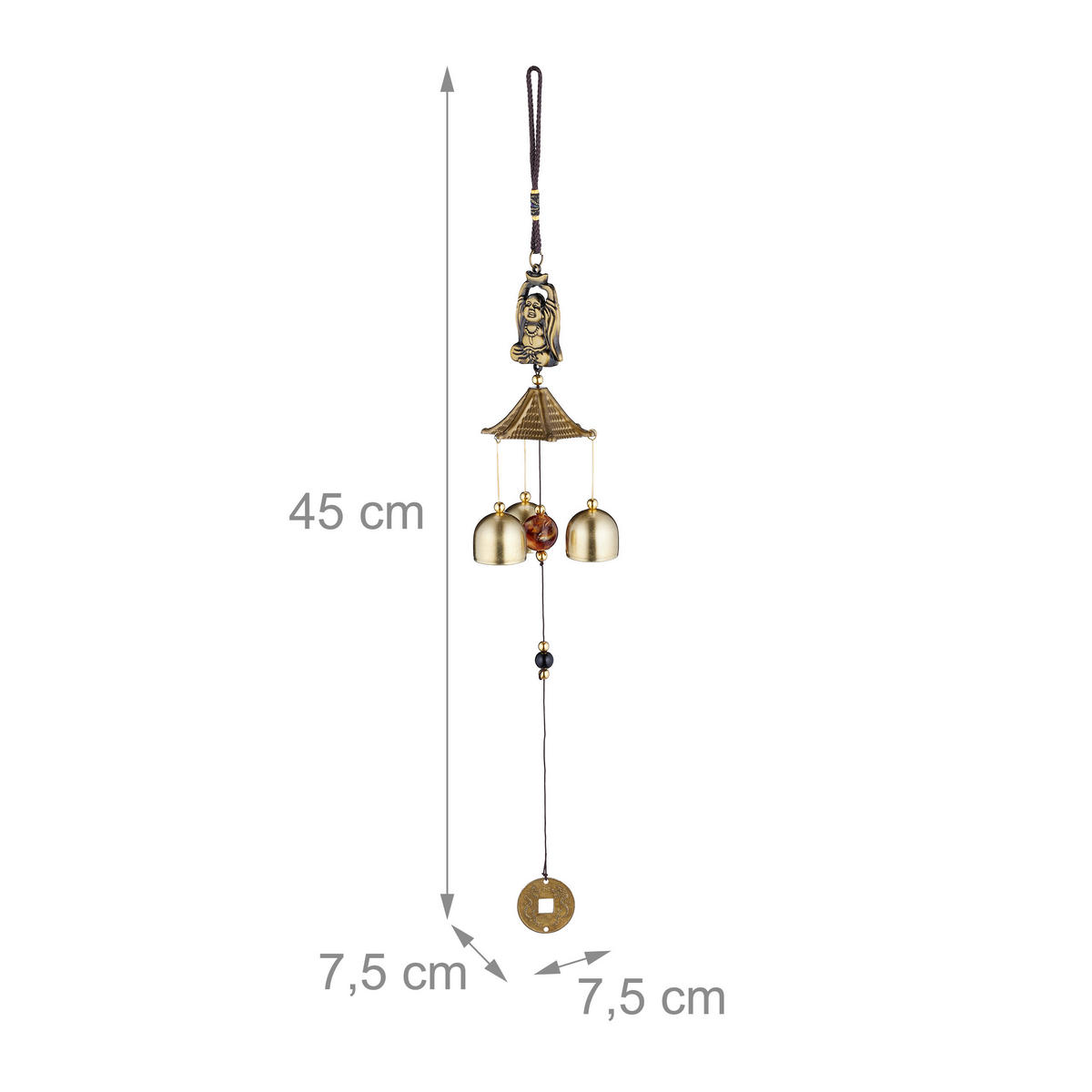 WINDSPIEL Gold Schwarz Rot 2er-Set Buddha - Goldfarben, Kunststoff/Metall (7.5/7.5/45cm) - Relaxdays