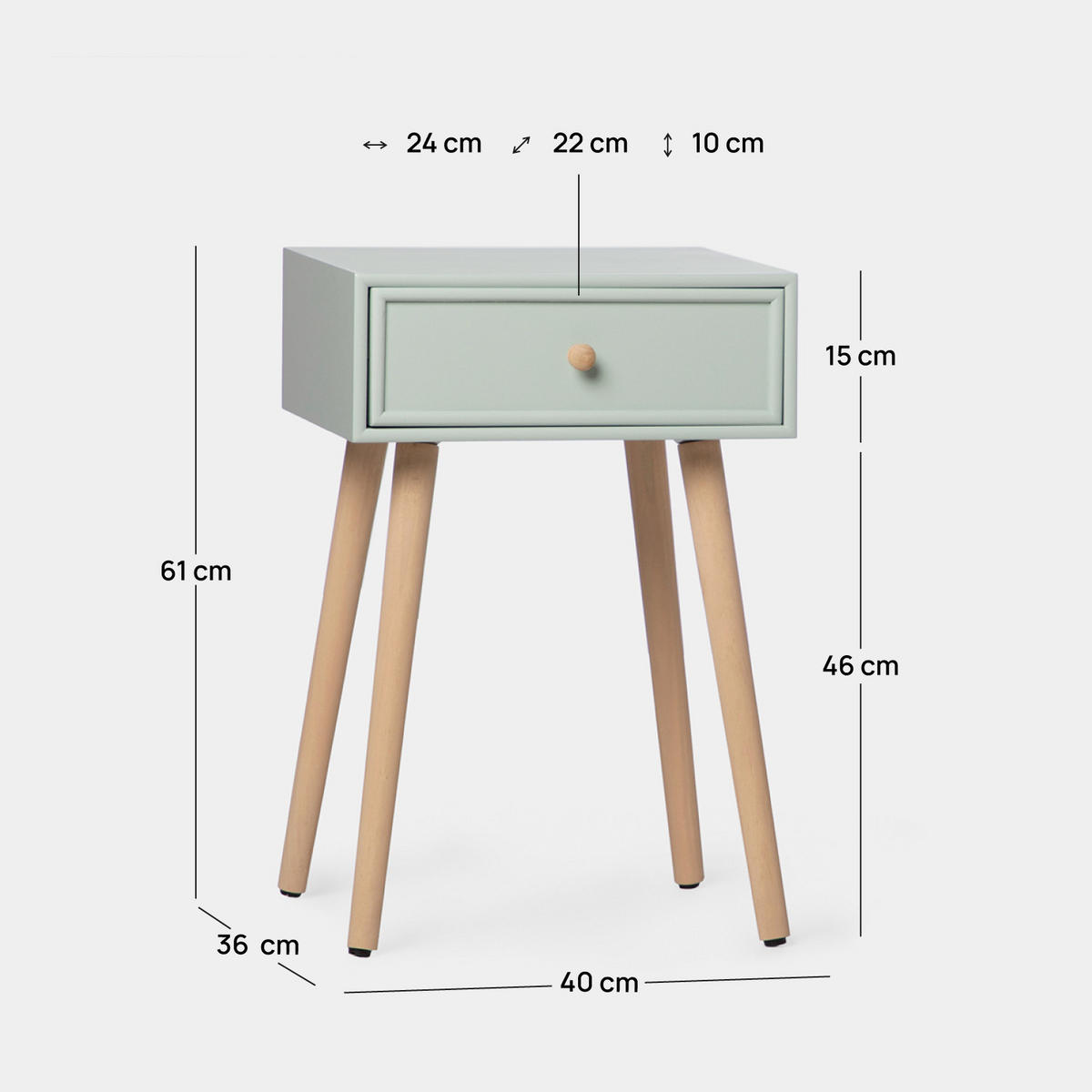 NACHTTISCH MIT 1 SCHUBLADE Tai Grün 40 cm x 61 cm - Grün, Holzwerkstoff (40/61/36cm) - Klast Home