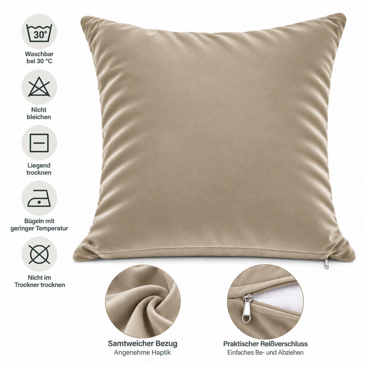 KISSENBEZUG Sand Beige 40x40 Samt weich - Sandfarben, Textil (40/40cm) - TiborTex