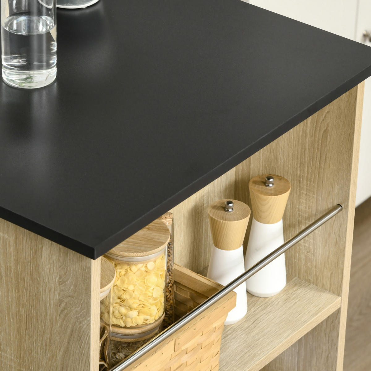 BARTISCH DE-14698 3 Ablagen mit Seitenschienen Eiche hell/Schwarz - Naturfarben, Holzwerkstoff (112/57/106cm) - ComfortXL