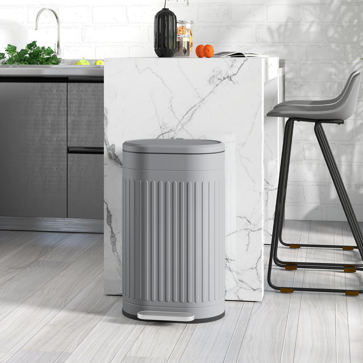 KOŠ NA ODPADKY 30 l, kov a plast, šedý - šedá, kov (31.2/60.8/36.5cm) - HOMCOM