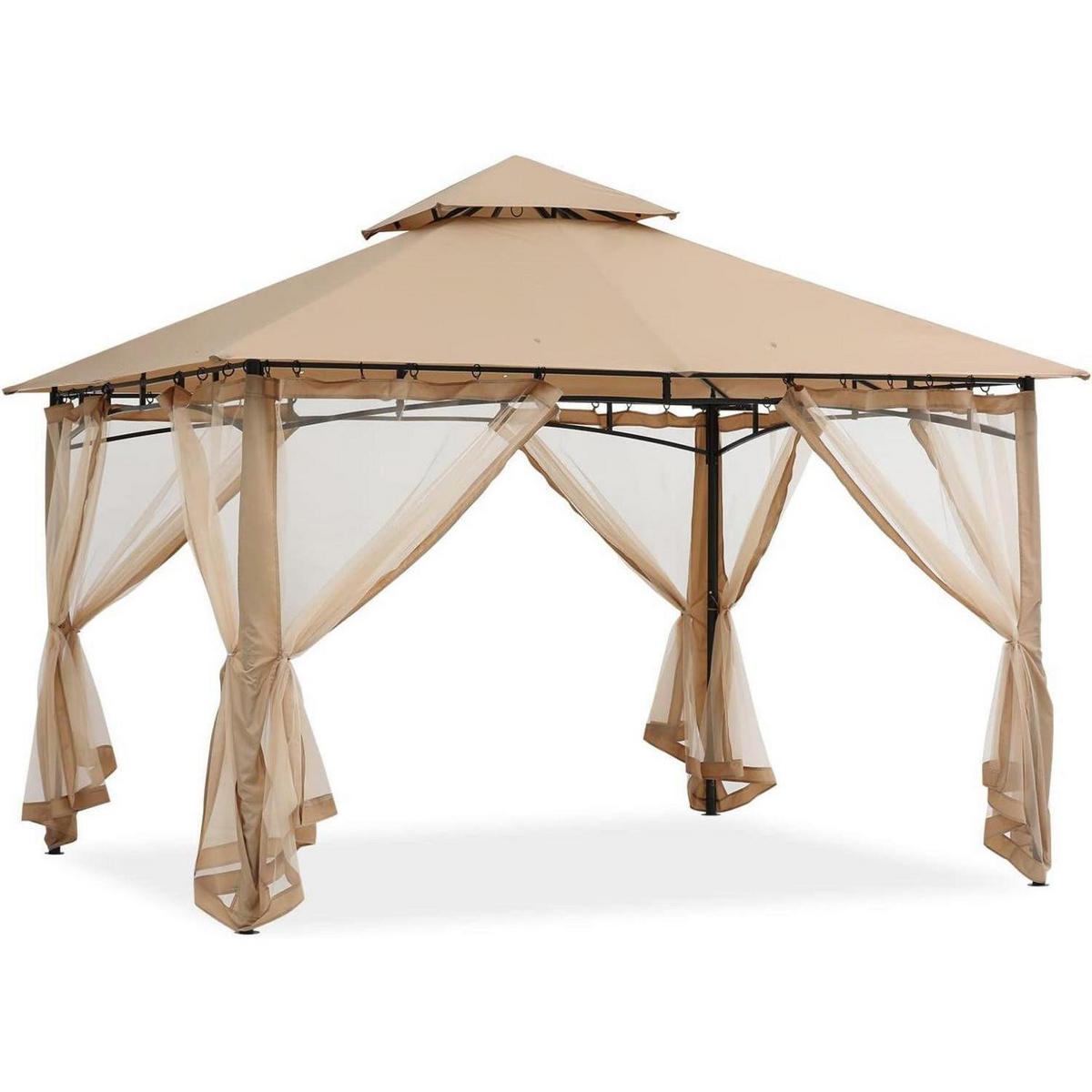 GARTENPAVILLON mit Netz und Doppeldach 3.35 x 3.35 m Beige - Beige, Textil (304.8/280.4/304.8cm)