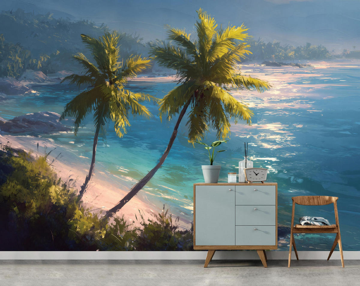 FOTOTAPETA Palm Tree Beach Blue 200x140 cm - viacfarebná, papier (200/140cm) - Wallarena