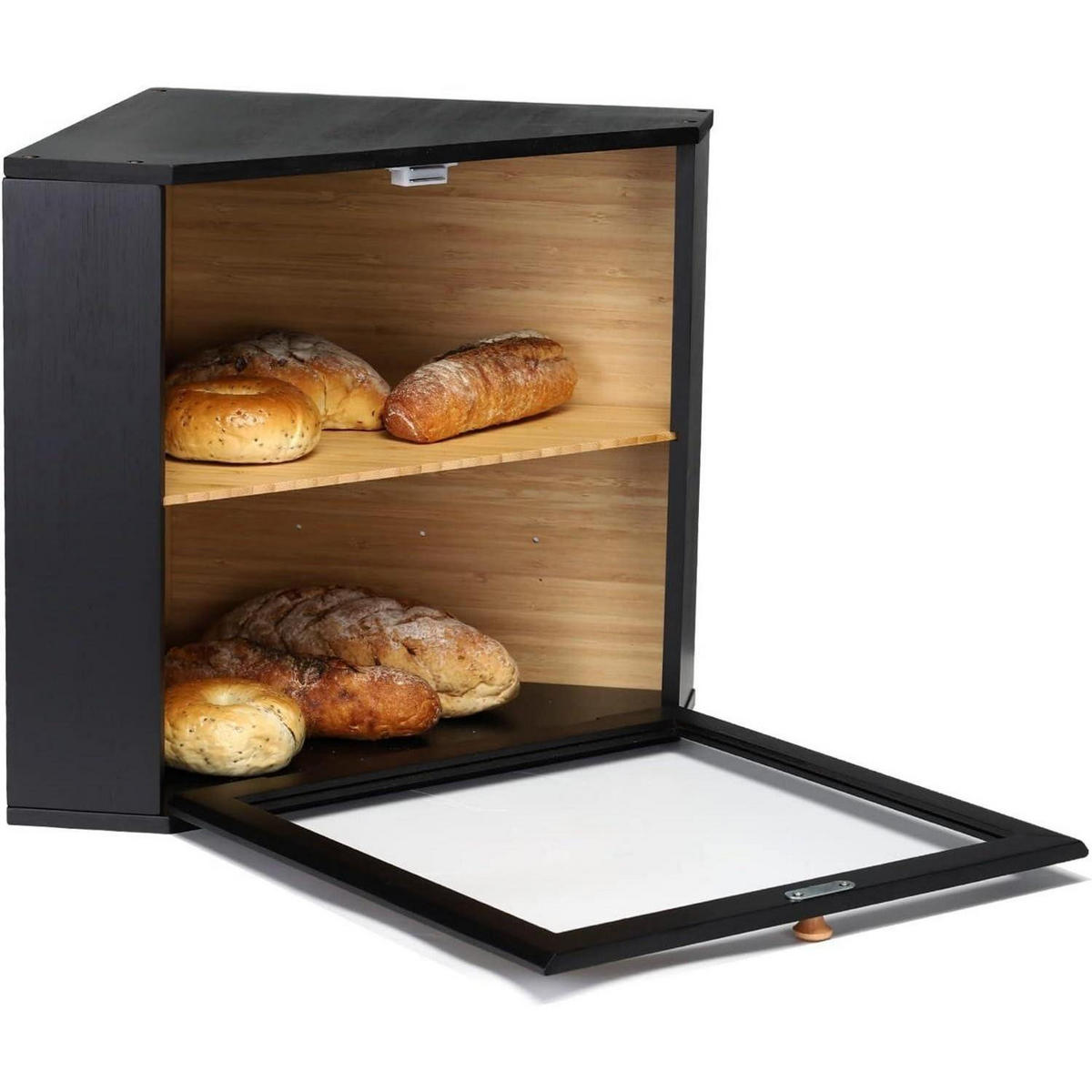 BROTKASTEN 2 Etagen Schwarz 32 x 32 x 34 cm - Schwarz, Naturmaterialien (32/34/32cm)