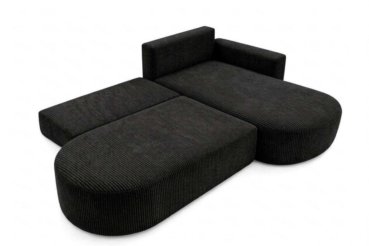 ECKSOFA Mit Schlaffunktion Und Bettkasten, Cordstoff Poso, Schwarz, Rechts, ROUND ONE OPEN XL - Schwarz, Holz (262/175cm) - Kaiser Möbel