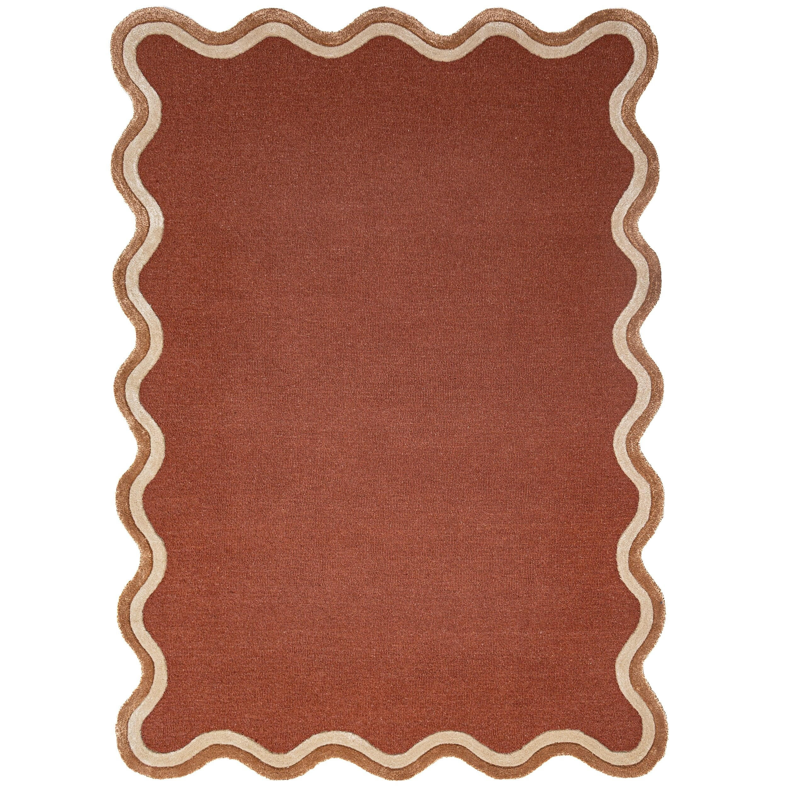 WOLLTEPPICH handgetuftet ALHAM, Wellenbordüre, Terrakotta, 120 x 170 cm - Orange, Textil (120/170cm) - KADIMA DESIGN