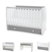 BABYBETT Dream NEW weiß dunkelgrau 140 x 70 cm, Schaukelbett, Schreibtisch, Schublade, Hubgitter - Grau, Holzwerkstoff (70/140cm) - Lorelli